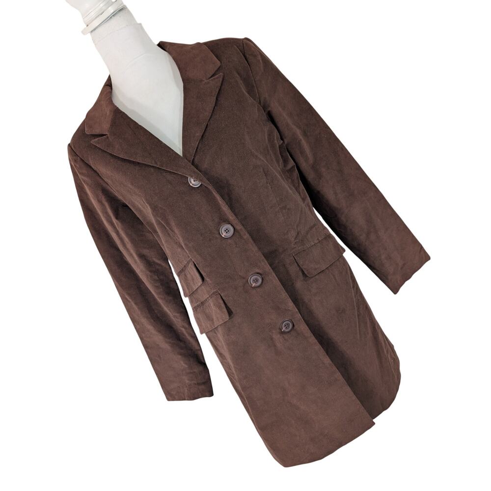 NWT! DIALOGUE! COFFEE BROWN VELVETEEN, BUTTON FRONT, LONG LENGTH JACKET! SIZE M